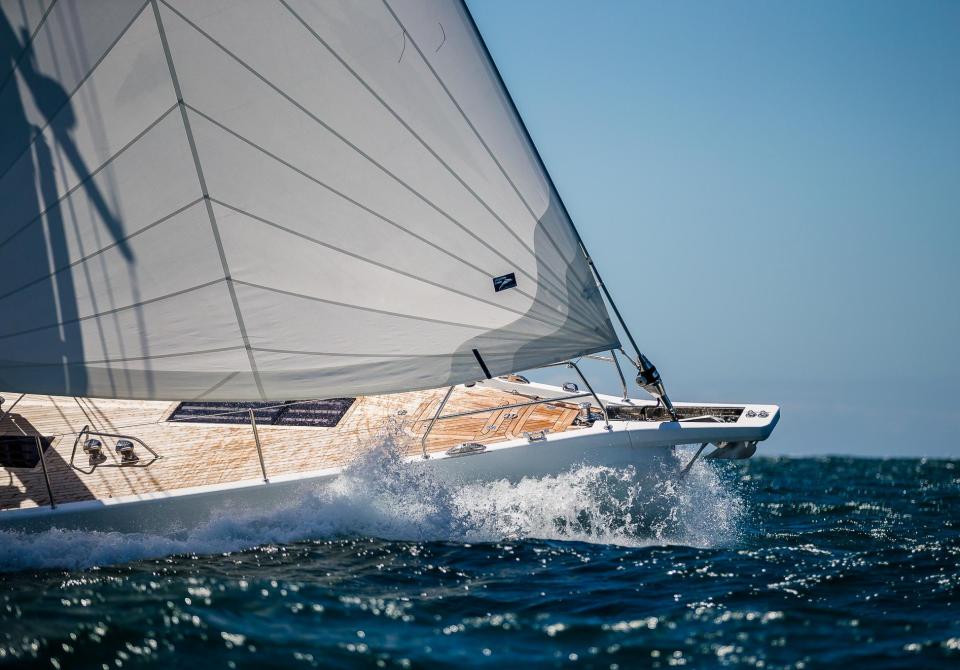 Oyster yacht sailing side on